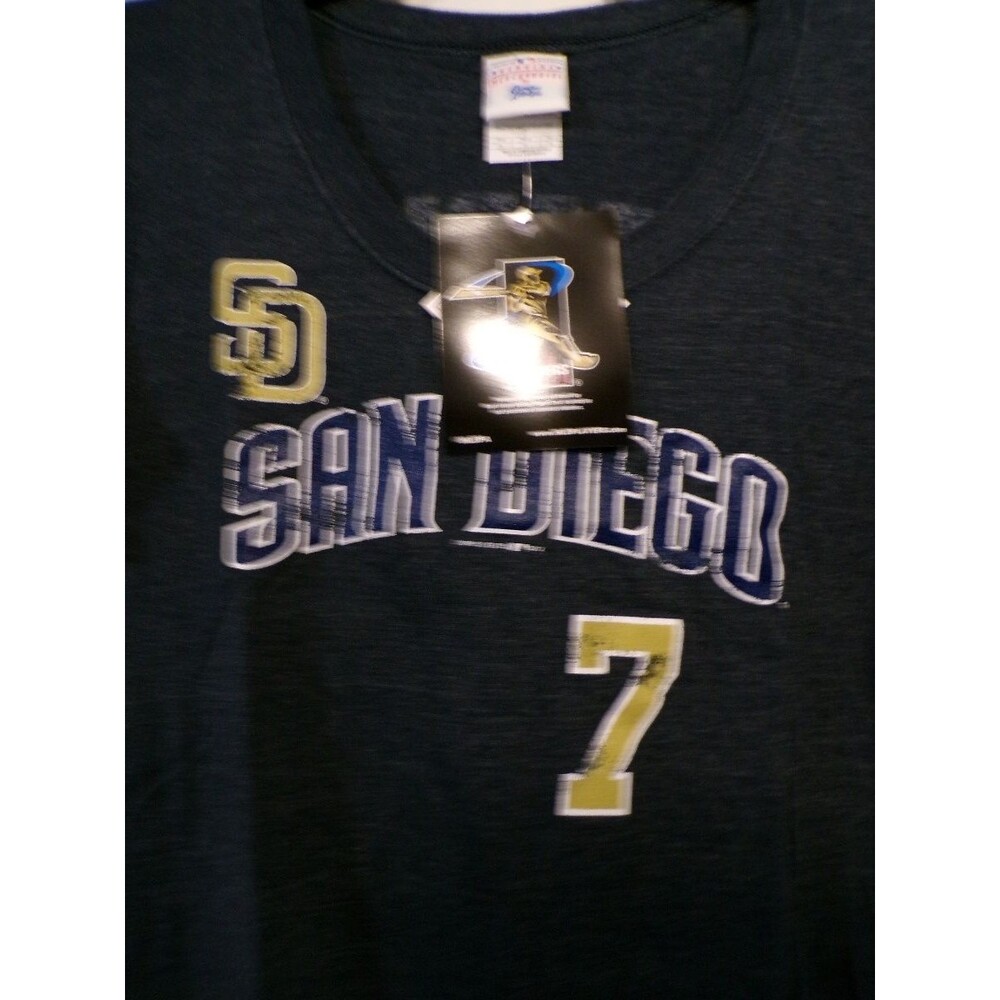 Majestic Women's San Diego Padres V-Neck Jersey T-Shirt XL Navy #7 - Picture 2 of 4